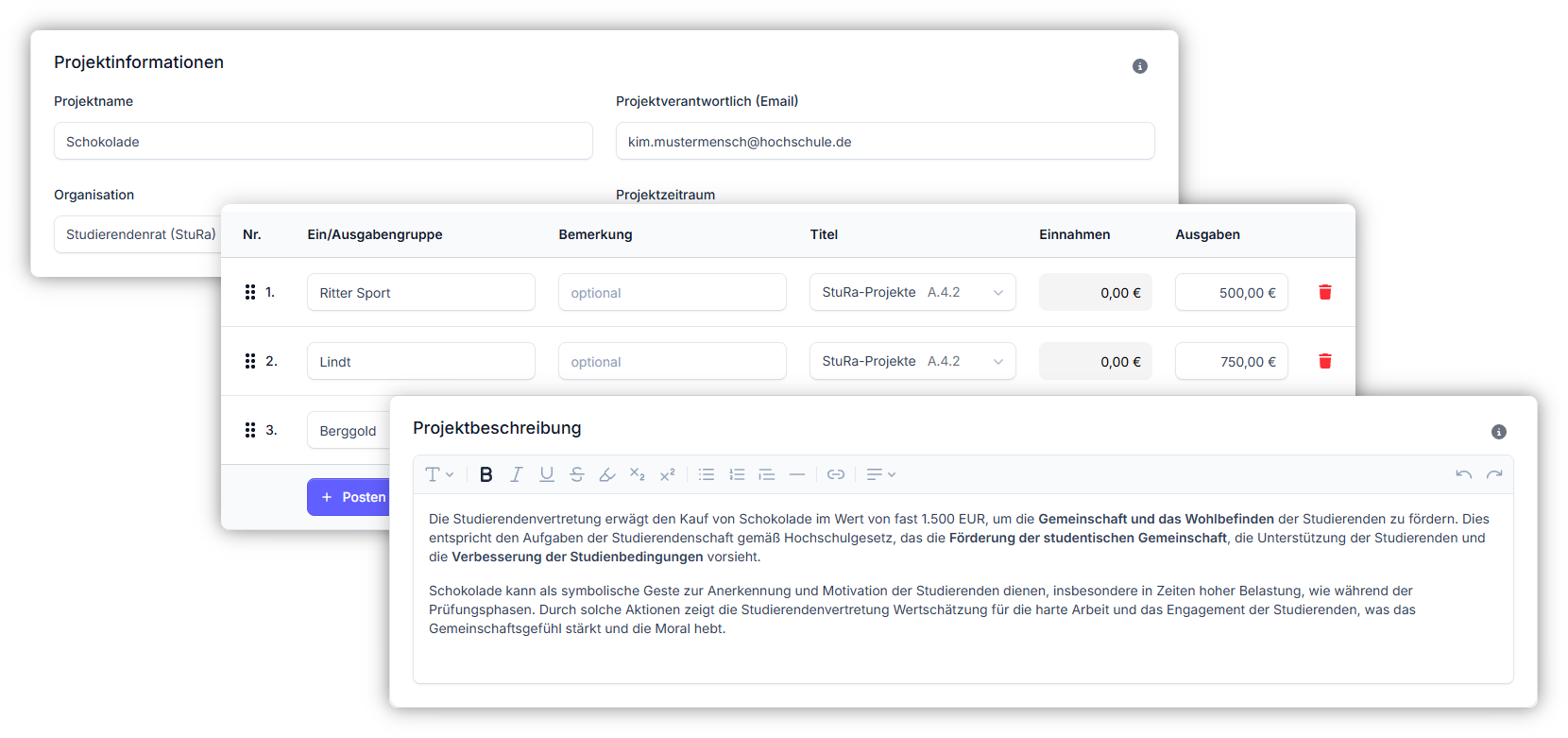 Ausschnitte aus dem StuFiS Projektformular